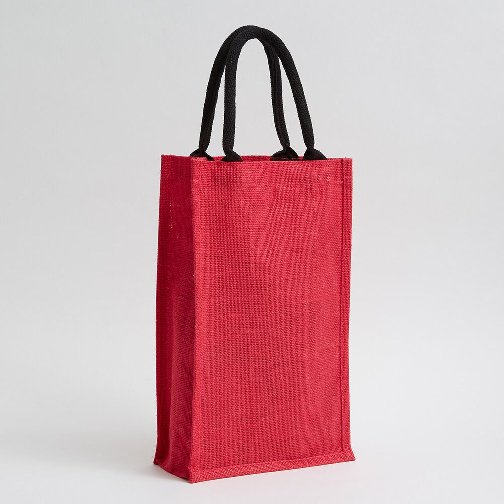 dyed-jute-bottle-bag-customised-with-brand-logo dyed two bottle jute bag in natural jute direct from manufacturer
