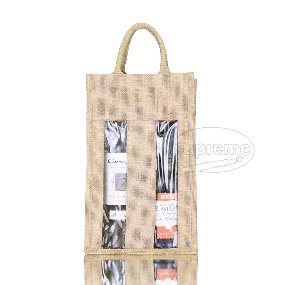 two-bottle-jute-bag-with-laminated-interior two wine bottle bags with laminated interior