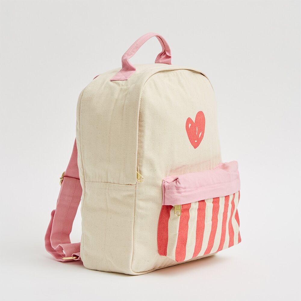 Kinderrucksack aus Canvas mit Außentaschen vorne Kinderrucksack aus Canvas mit Außentaschen vorne